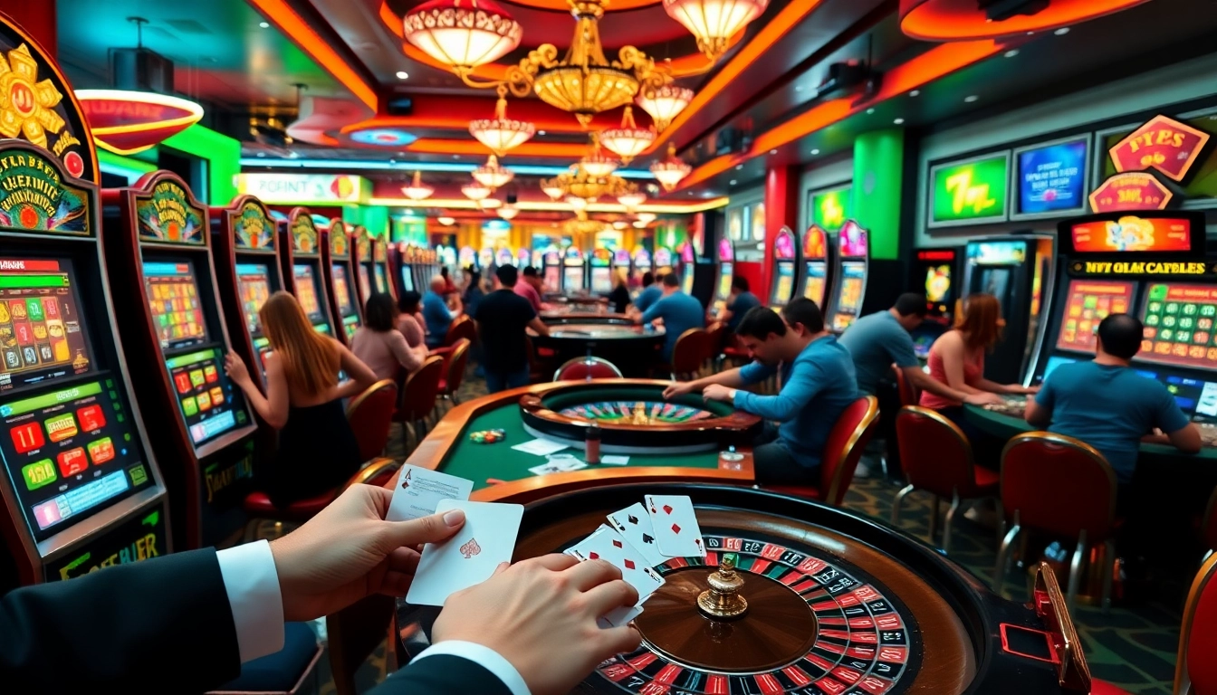 Experience the excitement of 789BET's casino games with vibrant slot machines, poker tables, and betting action.