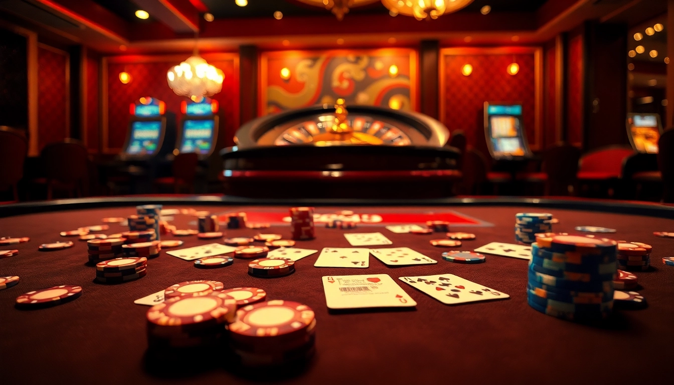 789f highlights a thrilling poker game with vibrant chips and cards in an upscale casino setting.