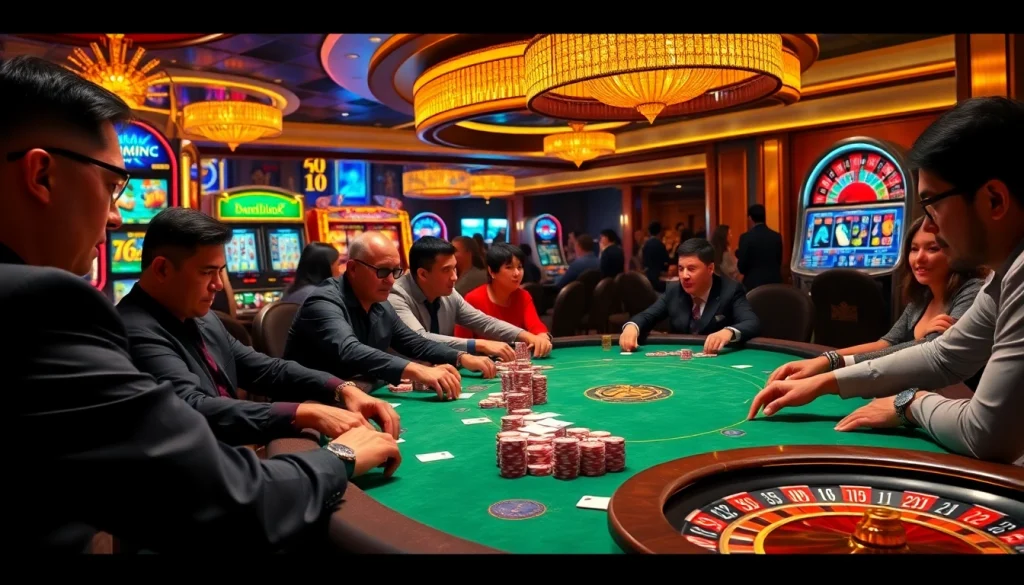 High-stakes poker tournament at a casino, showcasing excitement and strategy linked to https://go8.sa.com/.