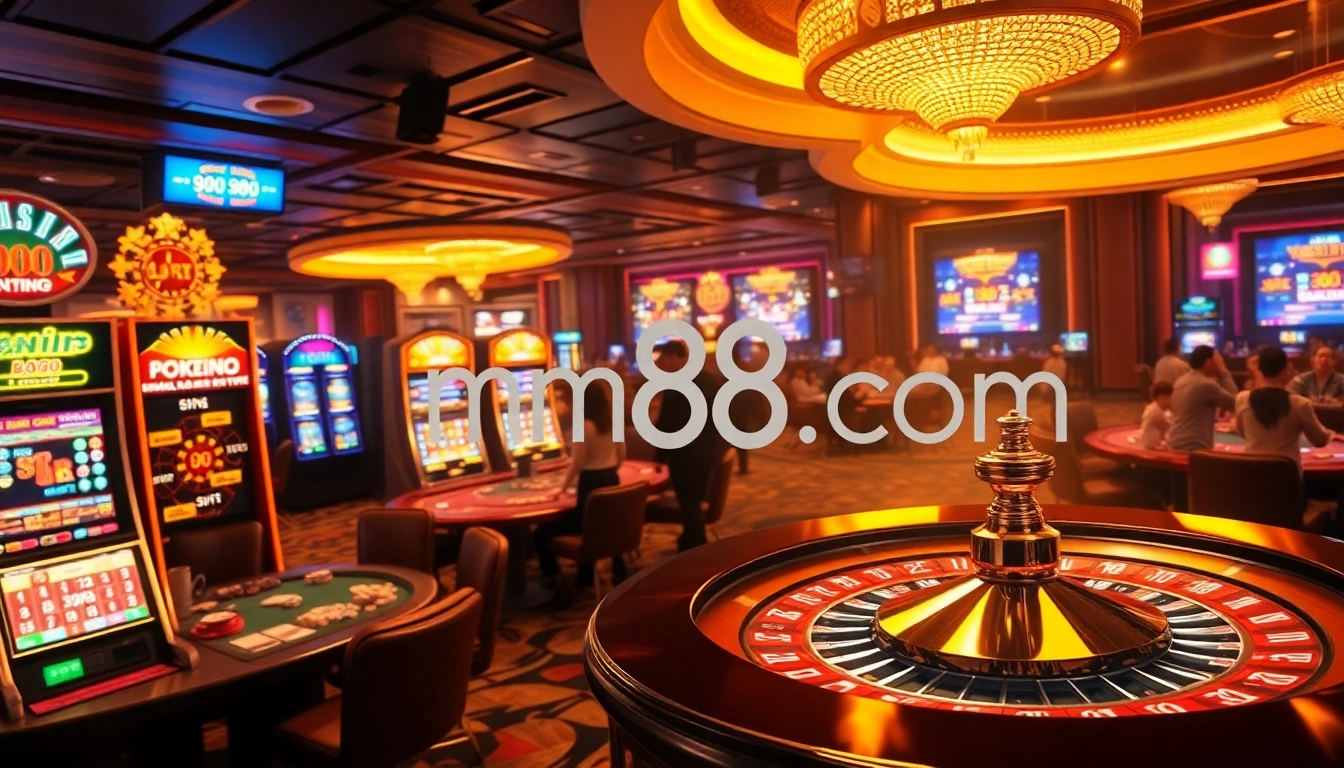 Discover the excitement of online gaming with mm88.com, featuring vibrant slot machines and intense poker tables.