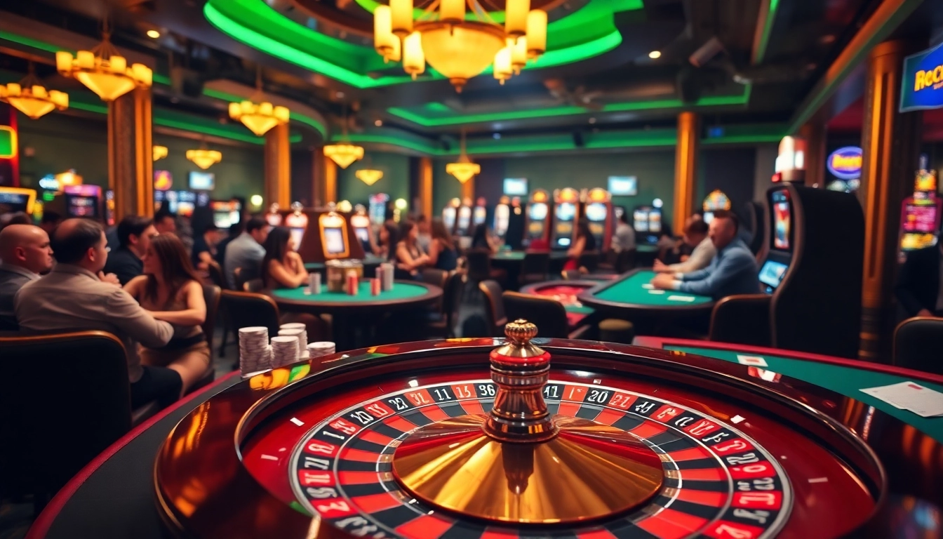 An exhilarating casino scene highlighting 11UU gaming with roulette, poker chips, and players placing bets.