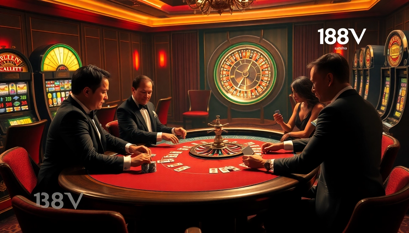 Experience the thrill of gambling at 188V with players engaged in lively poker games.