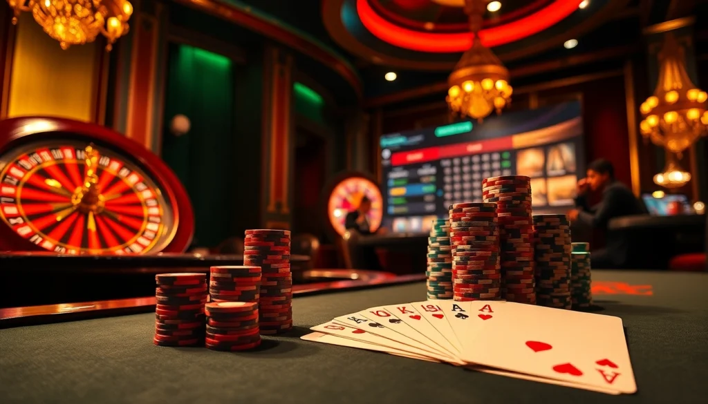 Engaging poker game scene at https://vmaxgame.net/ showcasing intense players and vibrant casino atmosphere.