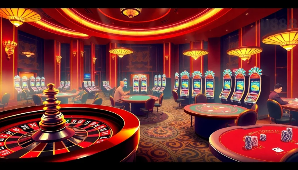 Experience the thrill of gaming at U888, where players enjoy luxurious roulette and poker tables in a vibrant online casino.