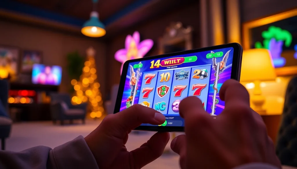Exciting scene of a user engaged in a slot hoki game on a device, showcasing colorful graphics and game elements.
